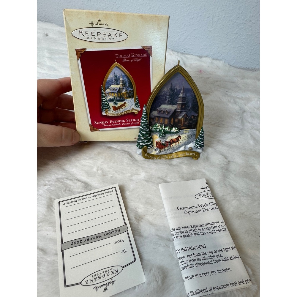 Hallmark Keepsake 2002 Thomas Kinkade Sunday Evening Sleigh Ride Light Ornament
